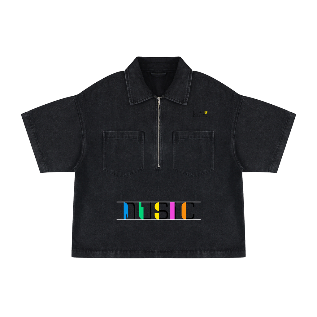 Unisex Vintage Wash Boxy Quart,Quarter-Zip Denim Shirt,Listen Up SaBello Shirt,Jeans Sabello shirt