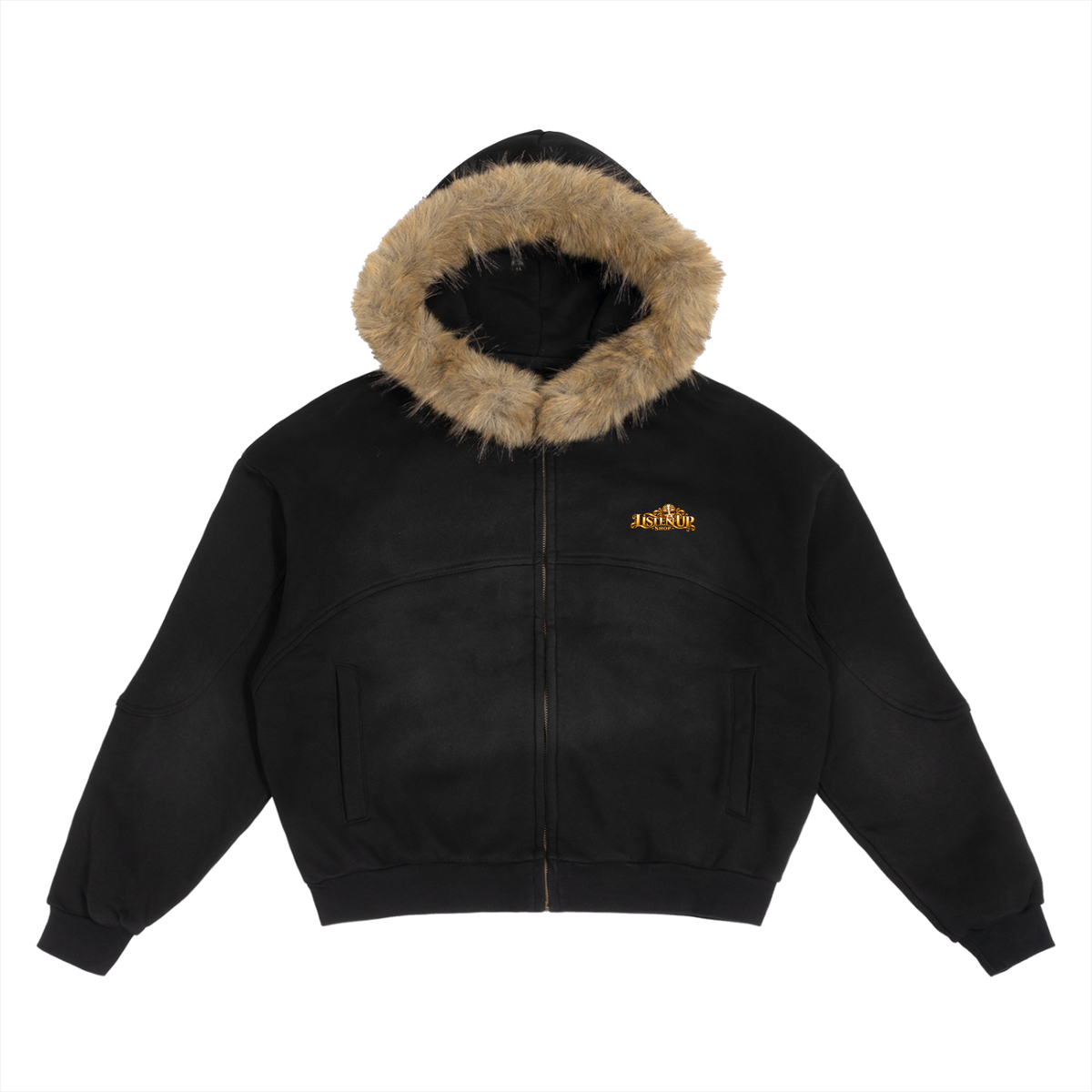 listen,up,shop,Sun,Fade,Boxy,Detachable,Fur,Hoodie
