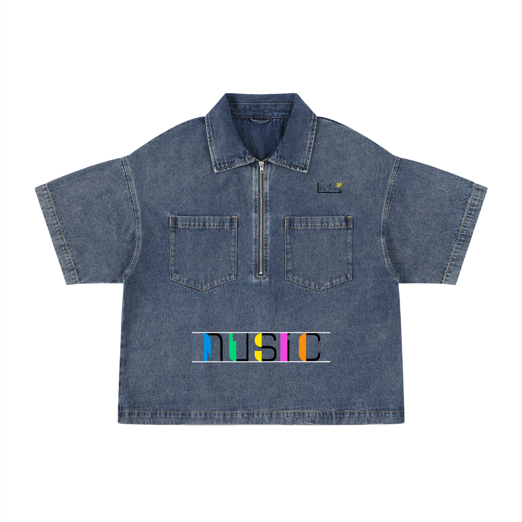 Listen Up Unisex Vintage Wash Boxy Denim Shirt