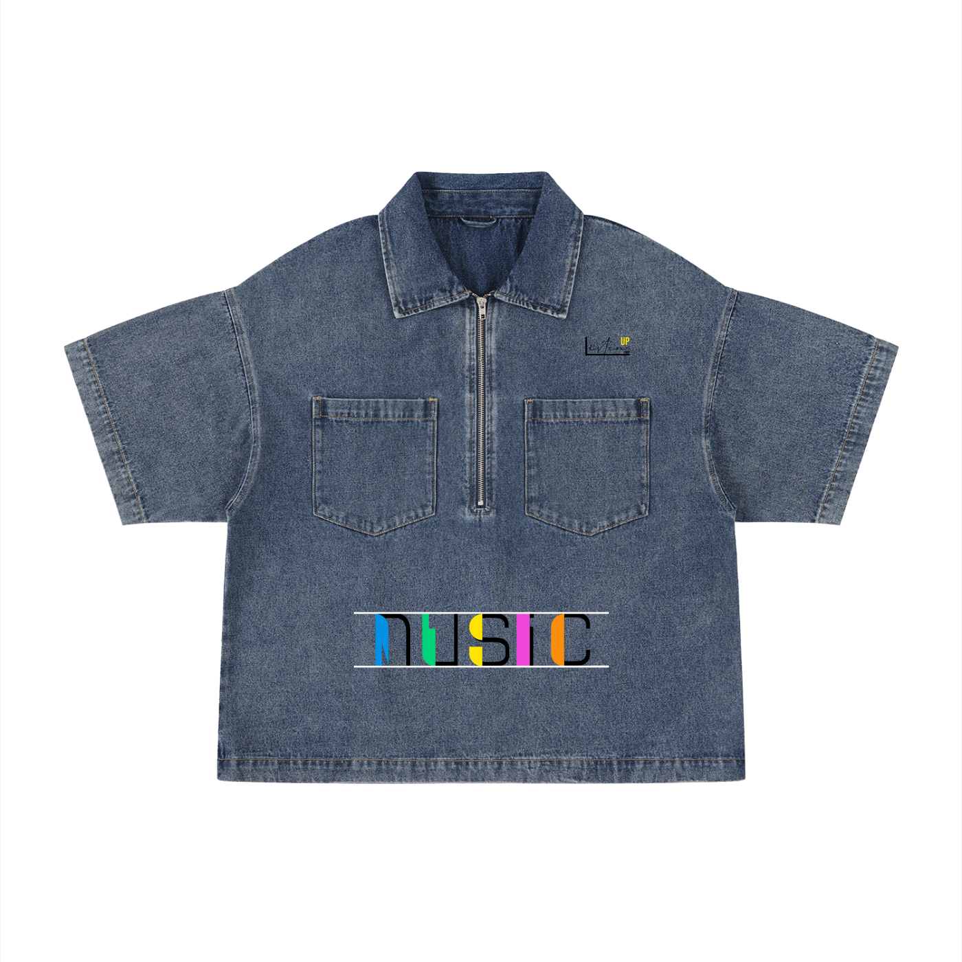 Listen Up Unisex Vintage Wash Boxy Denim Shirt